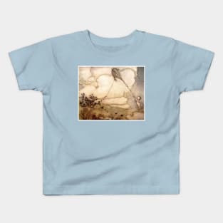 Peter holding the kite while birds fly away with it - Peter Pan in Kensington Gardens - Arthur Rackham Kids T-Shirt